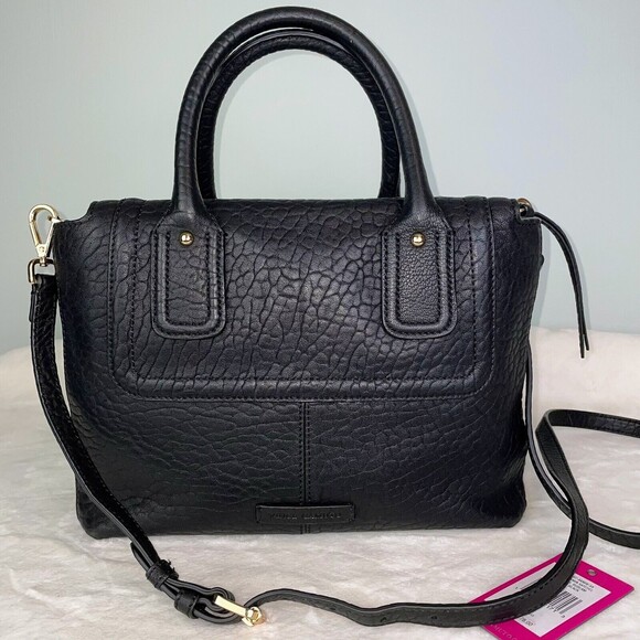 Vince Camuto Axmin Satchel Black Bublam Leather Crossbody Top Handle Bag Purse - Picture 2 of 12